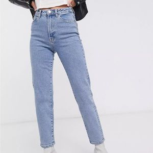 Stradivarius cotton slim mom jean with stretch in washed blue